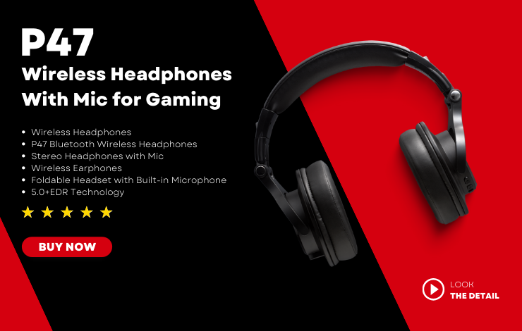 P47 Wireless Headphones with Mic for Gaming